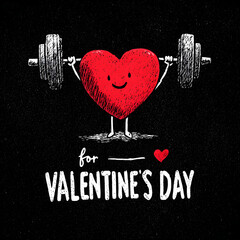 Heart character lifting barbell for valentine's day
