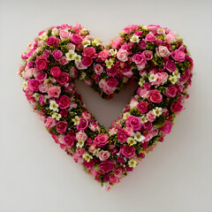Heart shape floral arrangement with pink roses