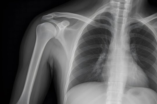 X-Ray of Shoulder Joint Showing Humerus and Scapula, Clinical Radiology Anatomical View