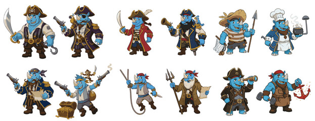 Funny Wild Animal Mascot Characters Depicting Sailing, Treasure Hunting, and Life at Sea. © 99VectorS