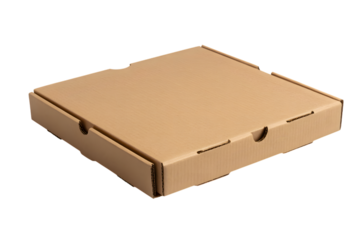 simple brown square pizza box  ready for delivery . Isolated on transparent background, png