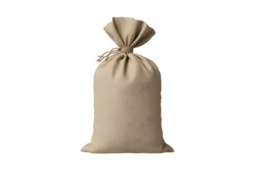 beige fabric sack . Isolated on transparent background, png