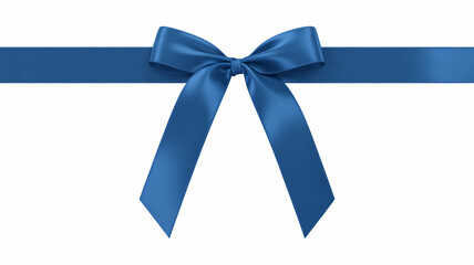 Elegant royal blue satin ribbon with bow on white background for gift wrapping