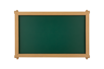 empty blackboard in wooden frame ready for notes and messages . Isolated on transparent background, png