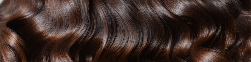 Fototapeta premium Luxurious glossy brown hair with soft waves and highlights