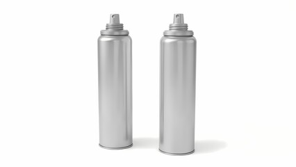 A pair of silver spray bottles against a white backdrop.