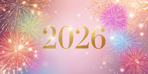 Celebrating 2026 with colorful fireworks illustration