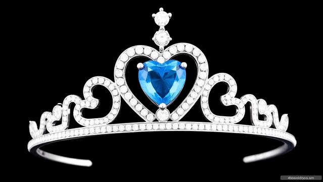 A close-up shot of a crystal heart crown against a black backdrop.