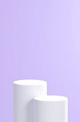 mauve background, two white rounded tube podium, light mauve color palette