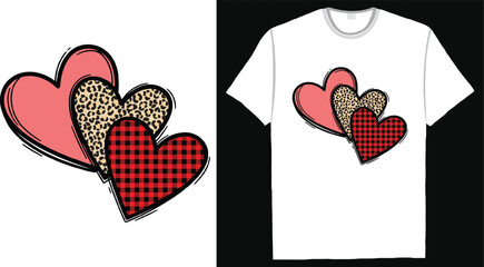 Leopard Plaid Hearts Valentine Love Pattern T Shirt Design