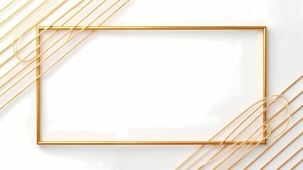 An overhead view of a gold framed mirror on a white wall.