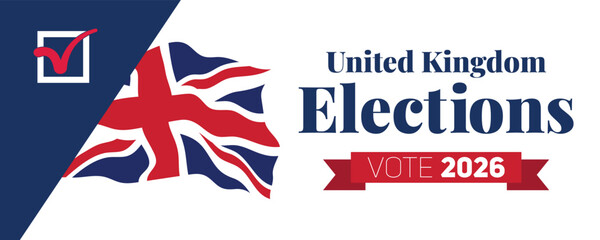 United Kingdom elections vote 2026 banner with ribbon label