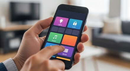 Modern Smartphone Interface with Smart Home Control for Lighting, Music, and Security