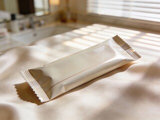 Neutral health product packaging mockup with clean unbranded wrapper or box, realistic foil-sealed wellness item for educational and safety stock photos, perfect for medical, hygiene, and e-commerce p