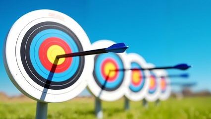 A close-up shot of a white target with a black arrow pointing to the right.