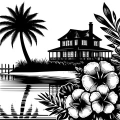 tropical island with palm trees