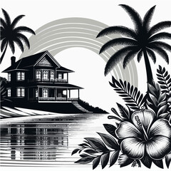 tropical island with palm trees