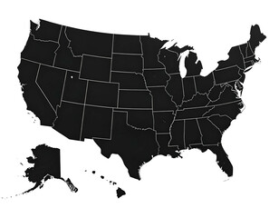 United States map with dark gray states and black background