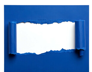 Ripped blue paper reveals a white void