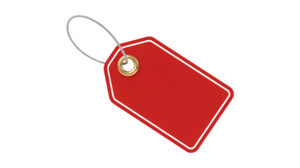 Red blank tag with white border and gold ring on silver cord