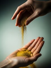 Hands Pouring Golden Shimmering Glitter onto Palm