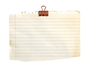 Torn lined paper with a clip attached