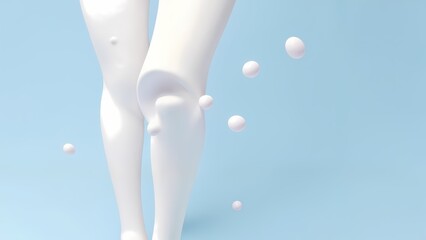 A 3D rendering of a woman's legs in white tights against a light blue background.