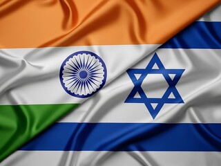Waving Silk Flags of India and Israel Symbolizing International Cooperation and Bilateral Relations