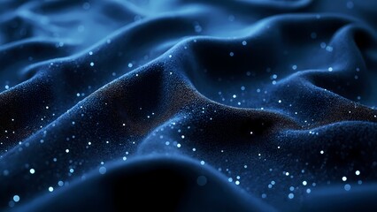 A close up shot of a dark blue fabric with white dots.