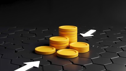 A stack of yellow pills sitting on top of a black floor.