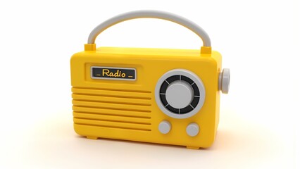 A yellow radio with a white handle on a white background.