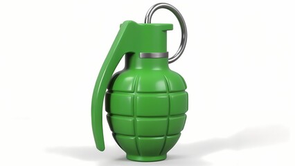 A green water can with a metal handle on a white background.