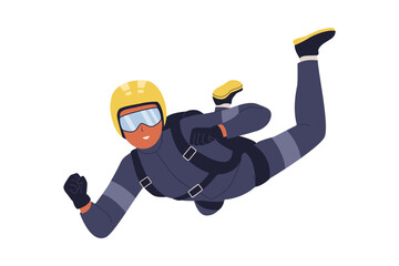 Vector Illustration of Man Skydiving and Free Falling. Person Engaged in Extreme Air Sport, Parachuting, and Aerial Adventure