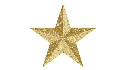 Golden glitter star shape with five points on white background for decoration