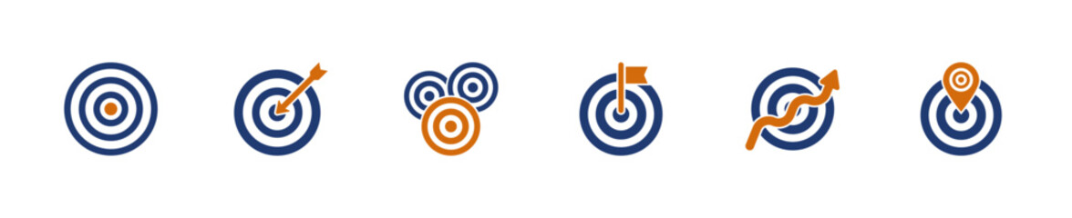 Target icon set. Solid style, vector illustration
