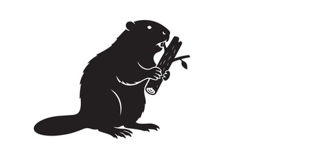 Obraz premium Beaver in silhouette white background.