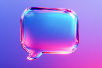 A vibrant 3D speech bubble design featuring a blend of blue and pink hues, set against a smooth gradient background. Ideal for communication and social media themes.