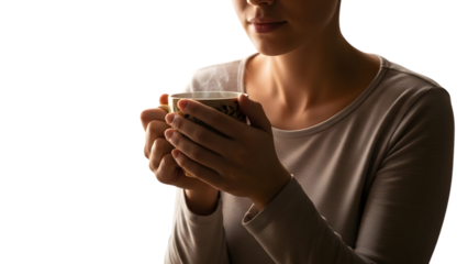 Woman holding hands together in prayer isolated on transparent background
