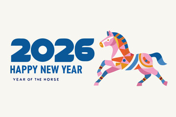 Obraz premium Celebrating the year 2026 Happy new year of the horse illustration