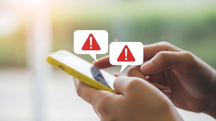 Person receives warning notifications on a smartphone, highlighting potential digital threats or system errors