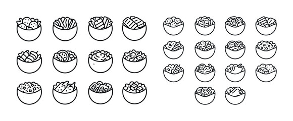 Variety of snack bowls in line art style