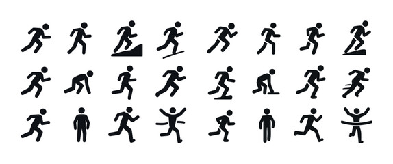 Fototapeta premium Collection of running stick figure icons in various poses