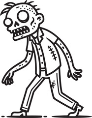 Fototapeta premium Zombie Scary Creepy Halloween Horror Hand-drawn Sketch Drawing Vector Illustration, Line Linear Symbol Engraving Coloring Book, Black and White Isolated