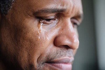 Obraz premium Close-up Black man crying with red watery eyes and swollen under-eyes.