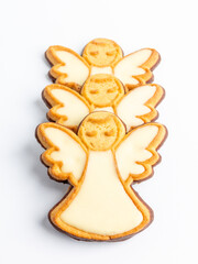 Different tasty Christmas cookies on wooden table, top view