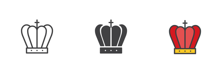 Royal crown and ship line outline solid icon set pack