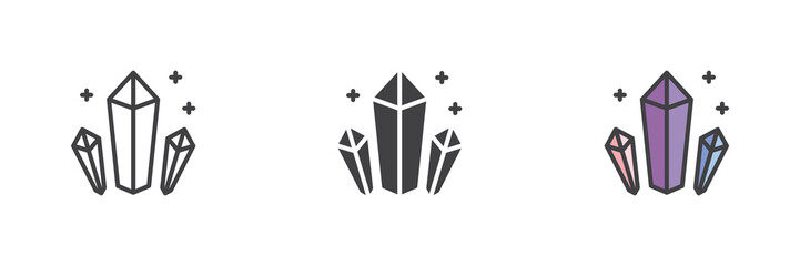 Magic crystals line outline solid different style icon set pack