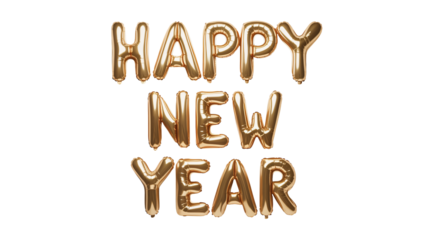 Golden balloons forming happy new year text on white background for celebration