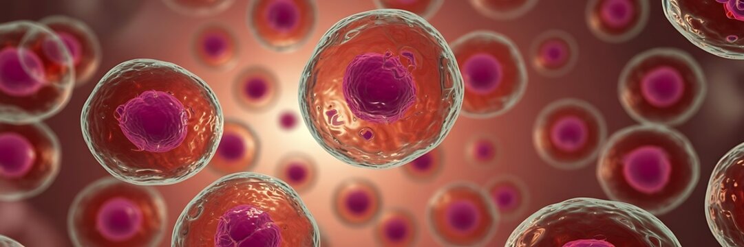 Microscopic view of human cells with visible nuclei and cytoplasm