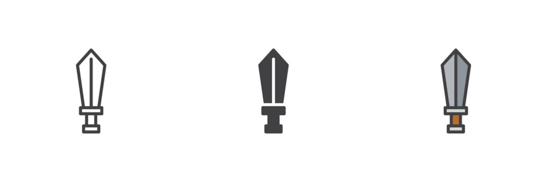 Sword blade line outline solid different style icon set pack